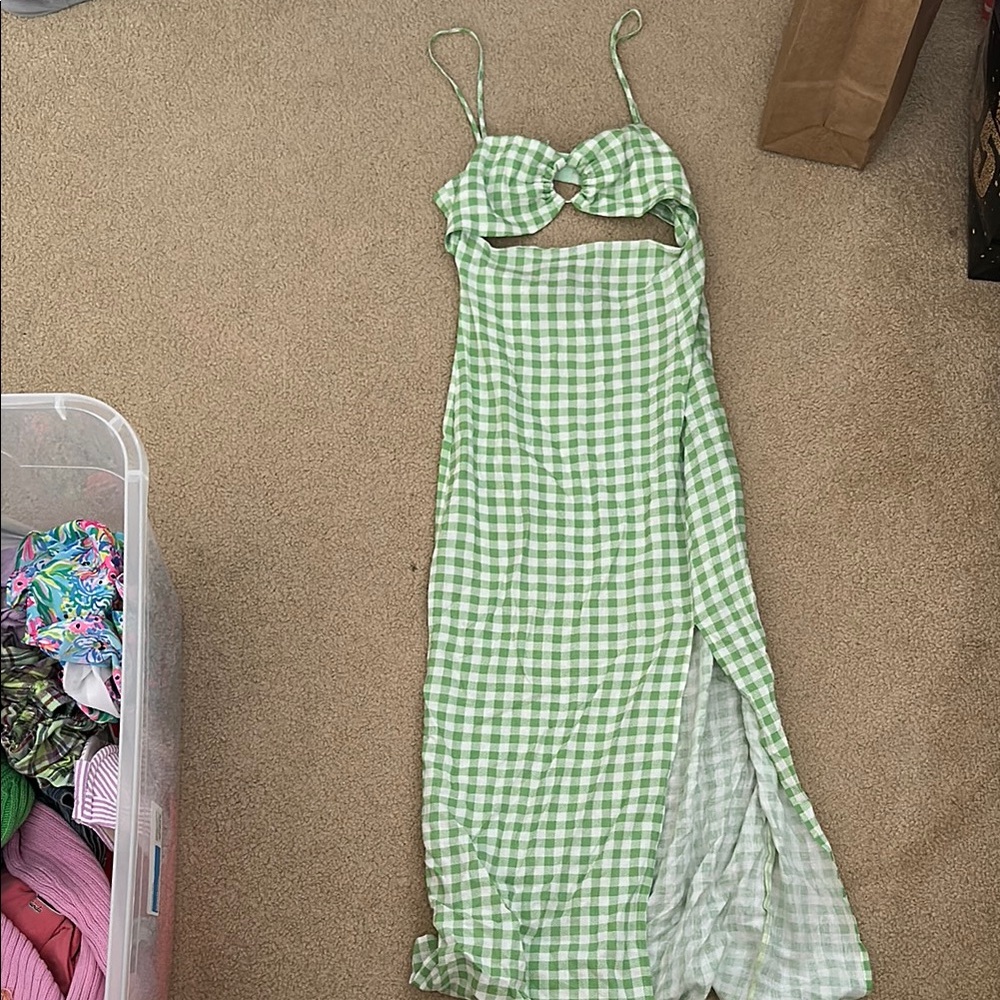 Green Gingham Cutout Zara Dress
